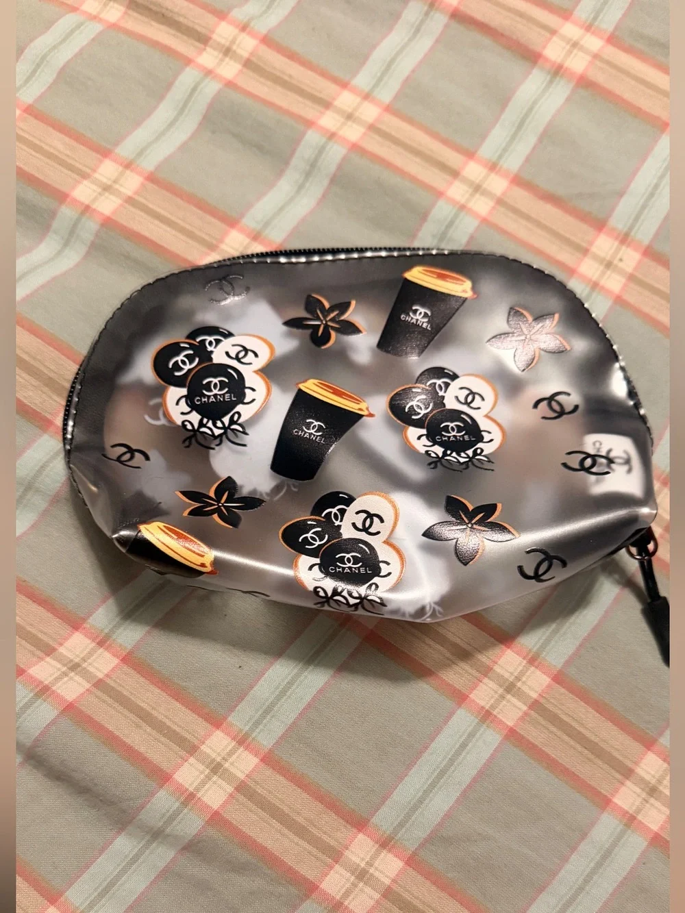 Designer-Inspired Clear Tote and Cosmetic Pouch Set - Black & Brown Accents